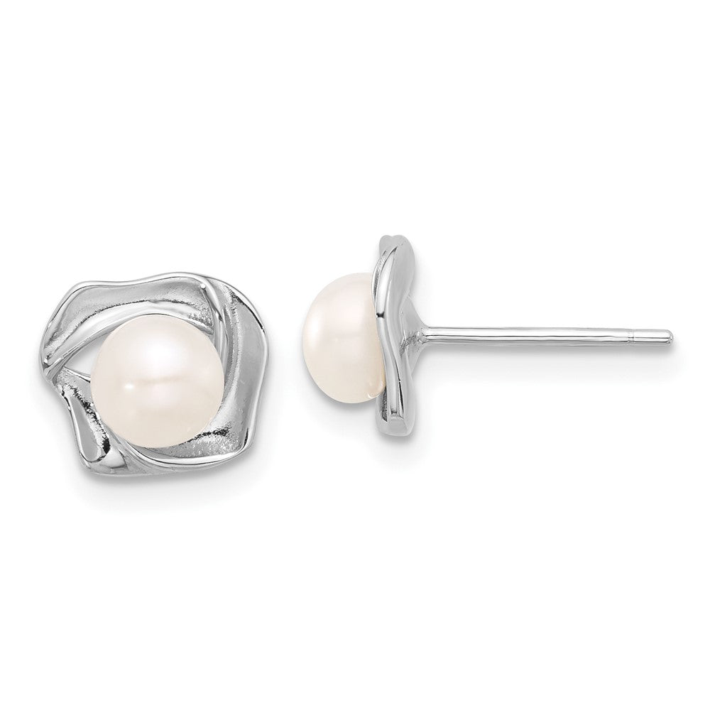 PSSN Sterling Silver Rhodium-plated 5-7mm White Button Freshwater Cultured Pearl 18 inch Necklace and Post Earrings Set