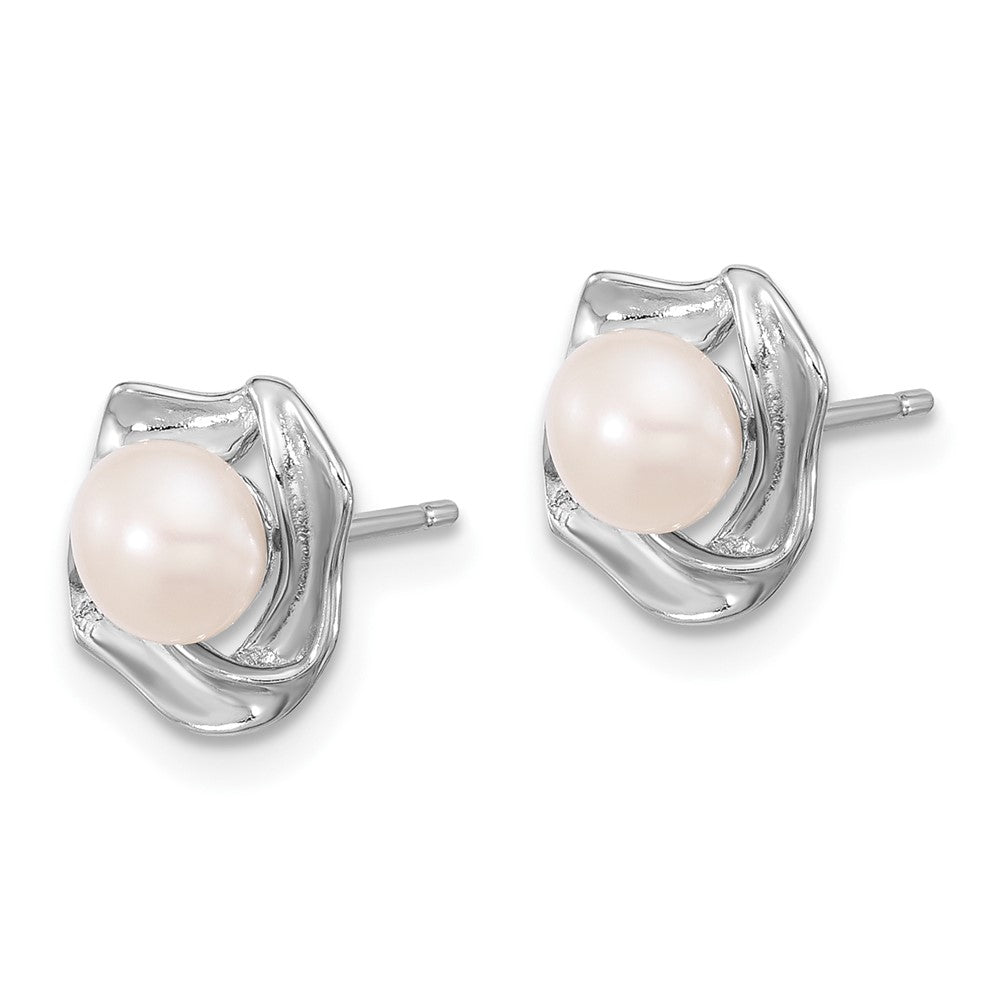 PSSN Sterling Silver Rhodium-plated 5-7mm White Button Freshwater Cultured Pearl 18 inch Necklace and Post Earrings Set