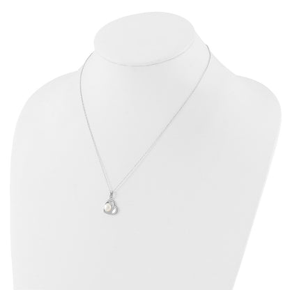PSSN Sterling Silver Rhodium-plated 4-7mm White Button Freshwater Cultured Pearl 17.5 inch Heart Necklace and Post Earrings Set