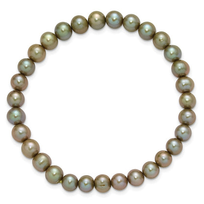 PB 7-8mm Semi-Round Grey/White/Black/Red/Green Freshwater Cultured Pearl Stretch 5-Bracelet Set