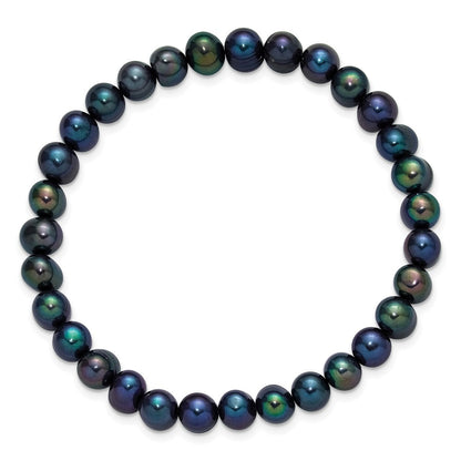 PB 7-8mm Semi-Round Grey/White/Black/Red/Green Freshwater Cultured Pearl Stretch 5-Bracelet Set