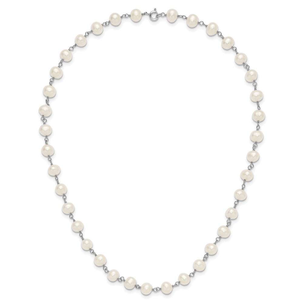 PSSN Sterling Silver Rhodium-plated 6-7mm Semi-Round White Freshwater Cultured Pearl 18 inch Necklace/7 inch Bracelet/Button Post Earring Set