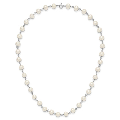 PSSN Sterling Silver Rhodium-plated 6-7mm Semi-Round White Freshwater Cultured Pearl 18 inch Necklace/7 inch Bracelet/Button Post Earring Set