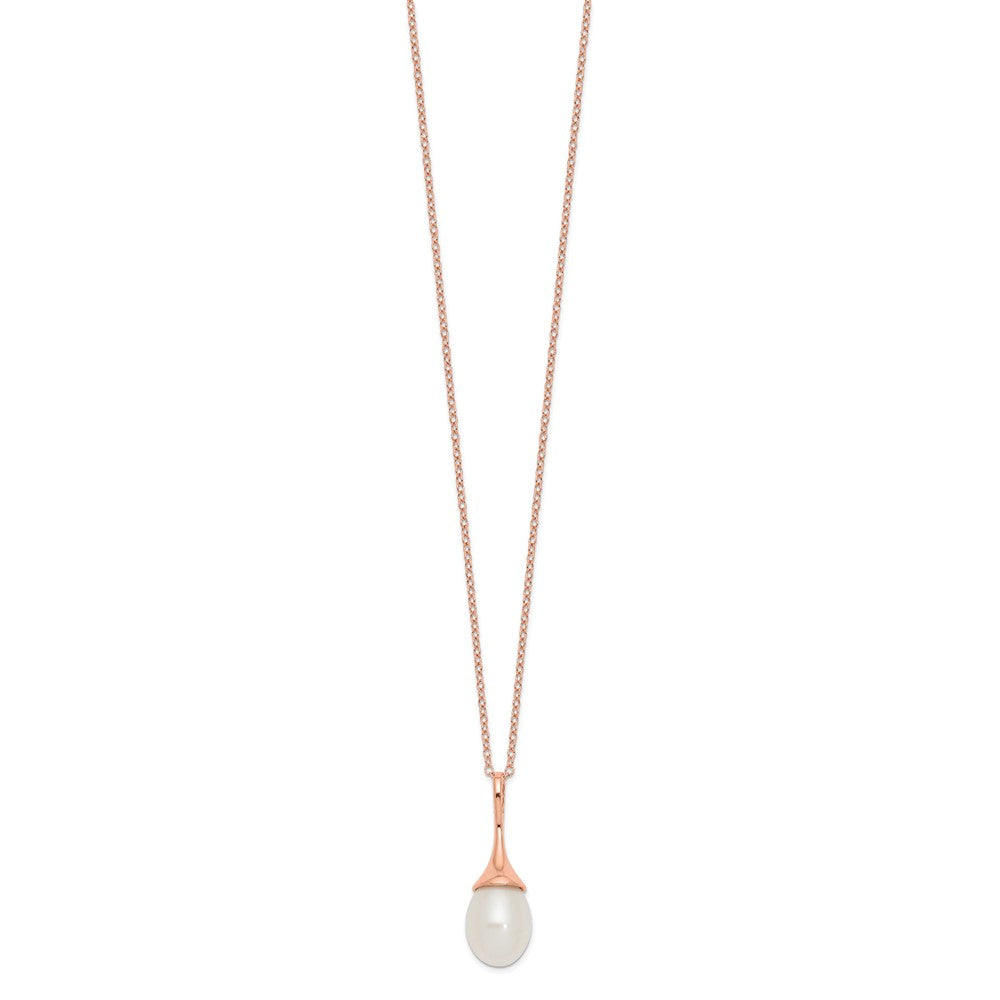 PSSN Sterling Silver Rose-tone 8-9mm White Teardrop Freshwater Cultured Pearl 17 inch Necklace