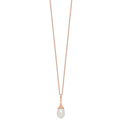 PSSN Sterling Silver Rose-tone 8-9mm White Teardrop Freshwater Cultured Pearl 17 inch Necklace