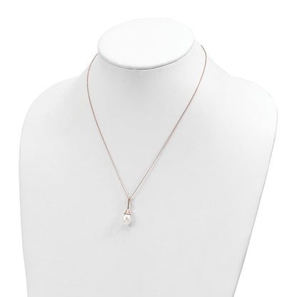 PSSN Sterling Silver Rose-tone 8-9mm White Teardrop Freshwater Cultured Pearl 17 inch Necklace