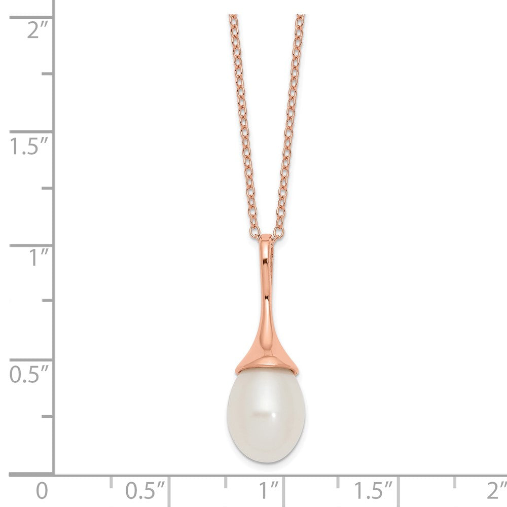 PSSN Sterling Silver Rose-tone 8-9mm White Teardrop Freshwater Cultured Pearl 17 inch Necklace