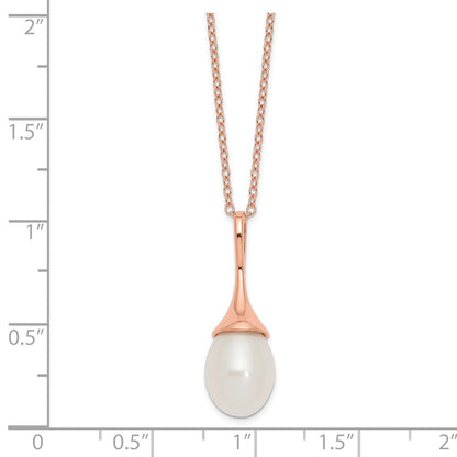 PSSN Sterling Silver Rose-tone 8-9mm White Teardrop Freshwater Cultured Pearl 17 inch Necklace