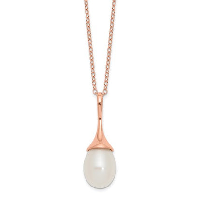PSSN Sterling Silver Rose-tone 8-9mm White Teardrop Freshwater Cultured Pearl 17 inch Necklace