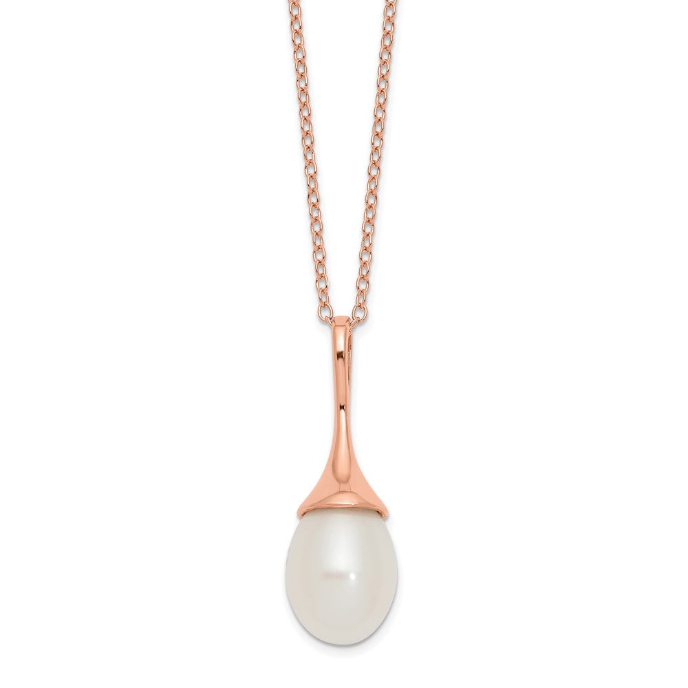 PSSN Sterling Silver Rose-tone 8-9mm White Teardrop Freshwater Cultured Pearl 17 inch Necklace