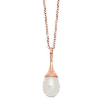 PSSN Sterling Silver Rose-tone 8-9mm White Teardrop Freshwater Cultured Pearl 17 inch Necklace