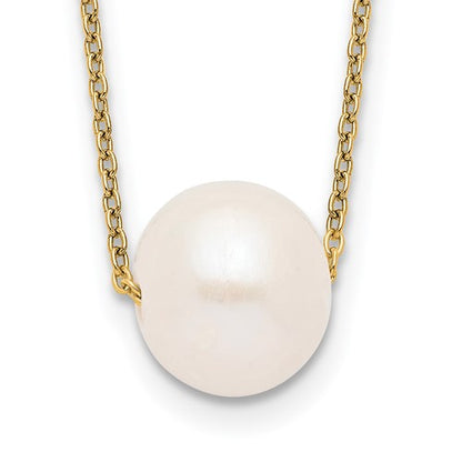 PSSN Sterling Silver Gold-tone 10-11mm White Near-Round Freshwater Cultured Pearl 17 inch Necklace