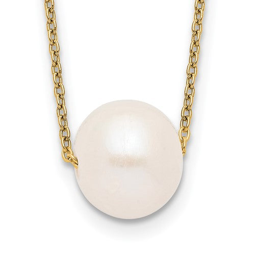 PSSN Sterling Silver Gold-tone 10-11mm White Near-Round Freshwater Cultured Pearl 17 inch Necklace