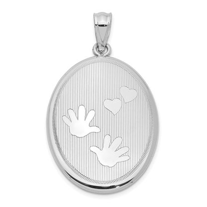 SSP Sterling Silver Rhodium-plated Polished Hands & Hearts Oval Open Locket