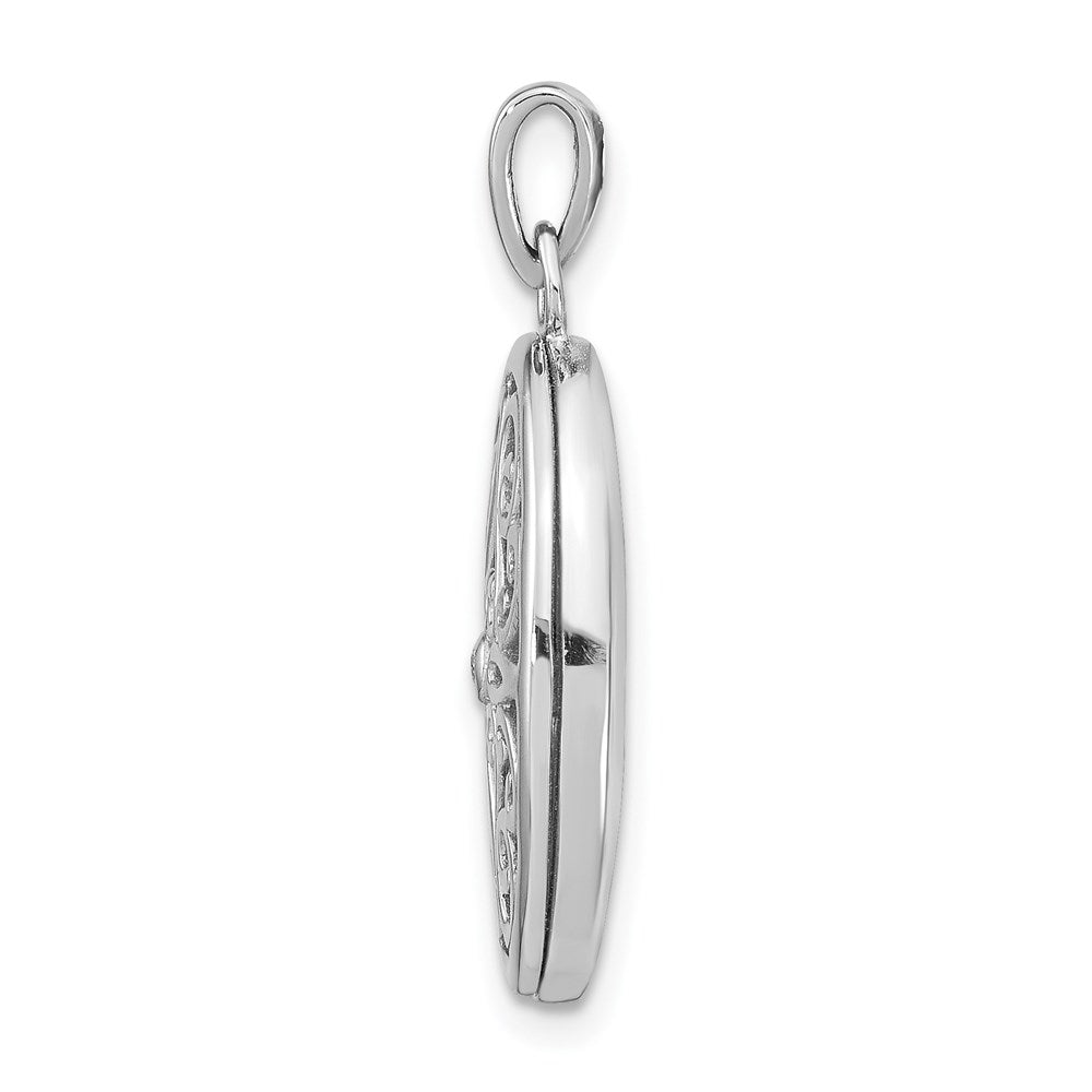 SSP Sterling Silver Rhodium-plated Diamond Accent Filigree Oval 22mm Locket