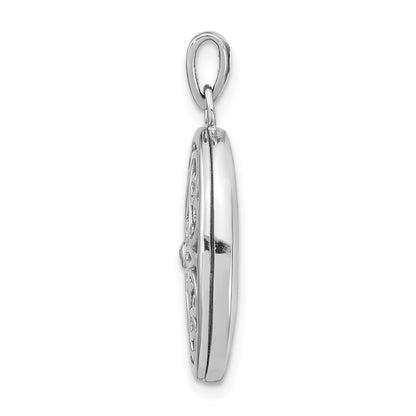 SSP Sterling Silver Rhodium-plated Diamond Accent Filigree Oval 22mm Locket