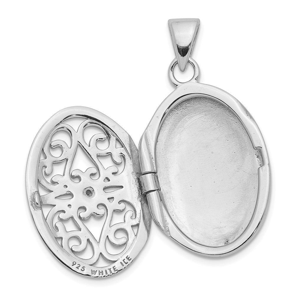 SSP Sterling Silver Rhodium-plated Diamond Accent Filigree Oval 22mm Locket