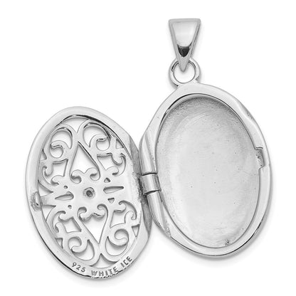 SSP Sterling Silver Rhodium-plated Diamond Accent Filigree Oval 22mm Locket
