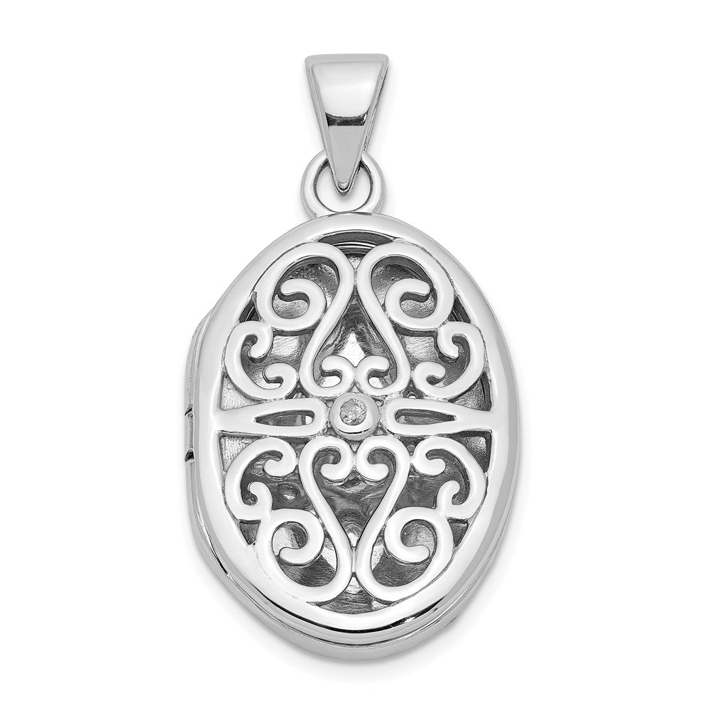 SSP Sterling Silver Rhodium-plated Diamond Accent Filigree Oval 22mm Locket