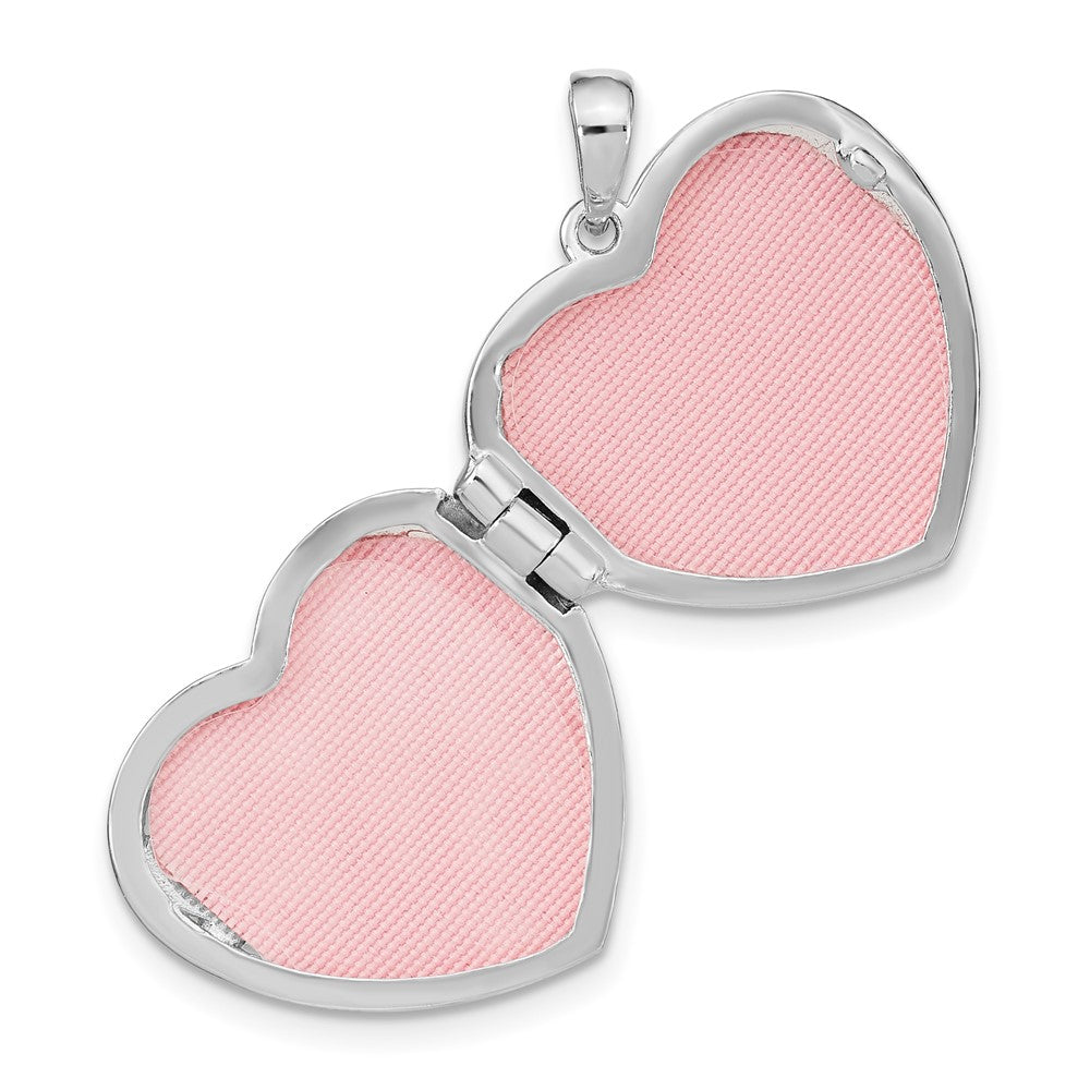 SSCZ Sterling Silver Rhodium-plated CZ Rose Rhodium Filigree 18mm Heart Locket