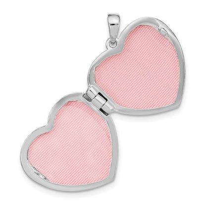 SSCZ Sterling Silver Rhodium-plated CZ Rose Rhodium Filigree 18mm Heart Locket