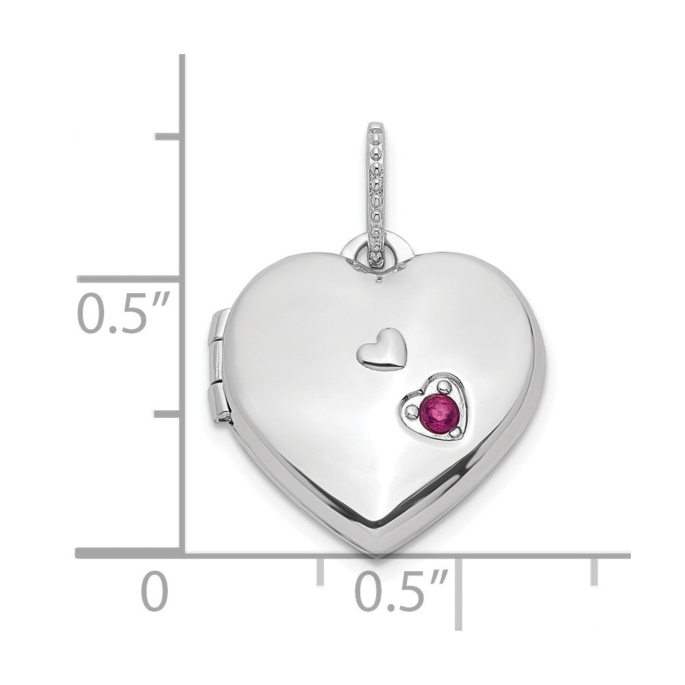 GSSL Sterling Silver Rhodium-plated Lab Created Ruby 15mm Heart Locket