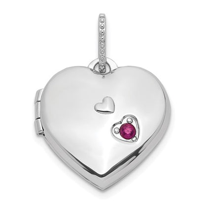 GSSL Sterling Silver Rhodium-plated Lab Created Ruby 15mm Heart Locket