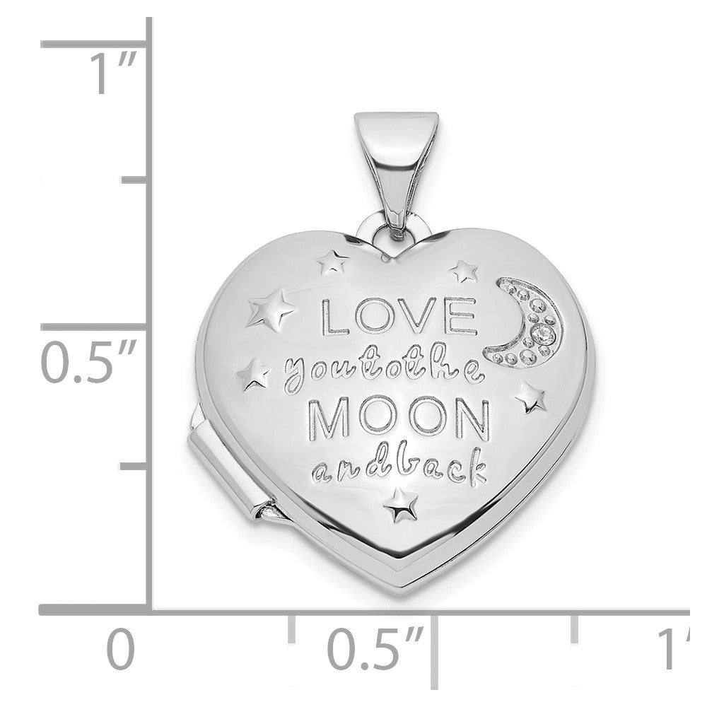 SSCZL Sterling Silver Rhodium-plated CZ Love Moon and Back 18mm Heart Locket