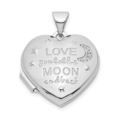 SSCZL Sterling Silver Rhodium-plated CZ Love Moon and Back 18mm Heart Locket