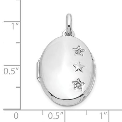 SSP Sterling Silver Rhodium-plated Diamond Stars 20mm Oval Locket