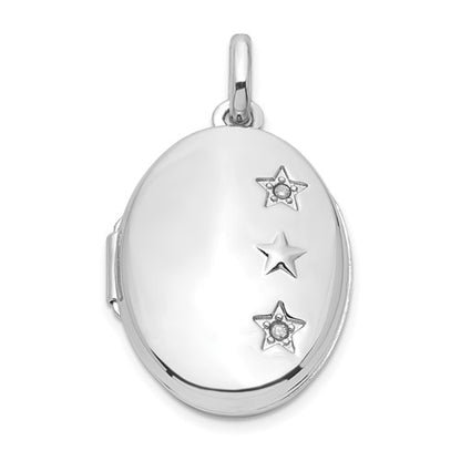 SSP Sterling Silver Rhodium-plated Diamond Stars 20mm Oval Locket