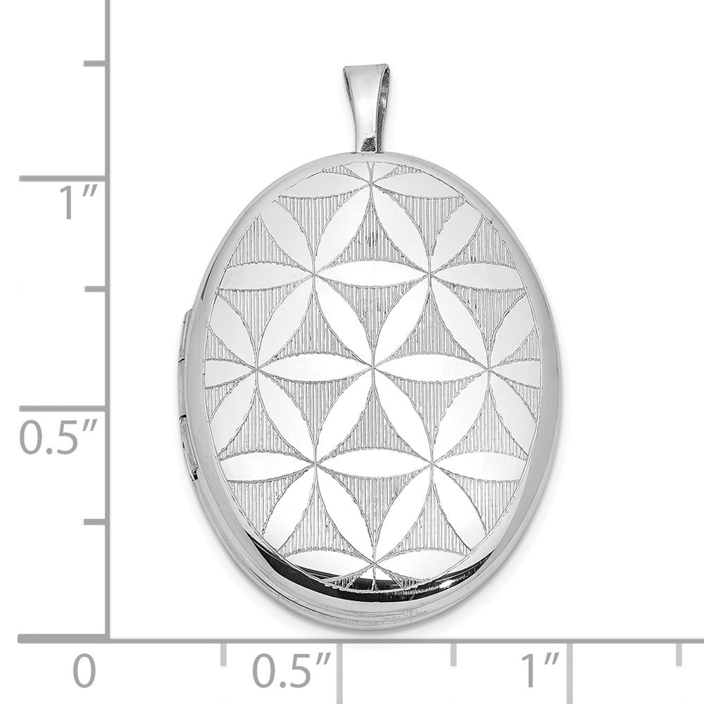 SSP Sterling Silver Rhodium-plated Quilt Design 26x20mm Oval Locket