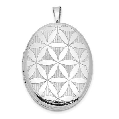 SSP Sterling Silver Rhodium-plated Quilt Design 26x20mm Oval Locket