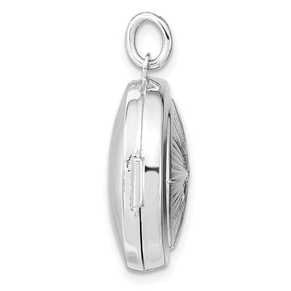 SSCZL Sterling Silver Rhodium-plated CZ Compass 20mm Round Locket