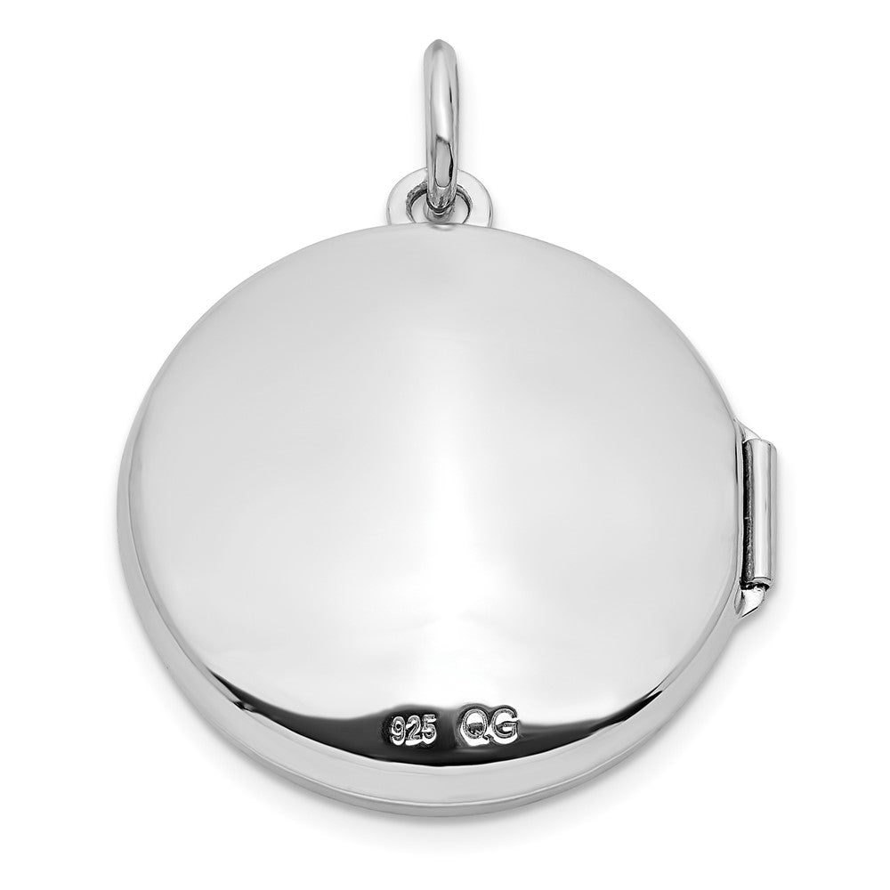 SSCZL Sterling Silver Rhodium-plated CZ Compass 20mm Round Locket