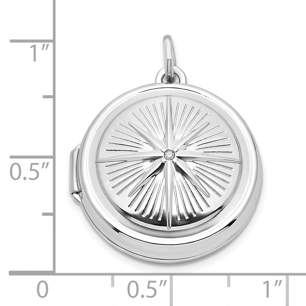 SSCZL Sterling Silver Rhodium-plated CZ Compass 20mm Round Locket