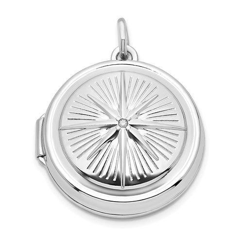 SSCZL Sterling Silver Rhodium-plated CZ Compass 20mm Round Locket