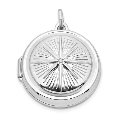 SSCZL Sterling Silver Rhodium-plated CZ Compass 20mm Round Locket