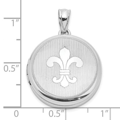 SSP Sterling Silver Rhodium-plated Fleur de Lis 20mm Round Locket