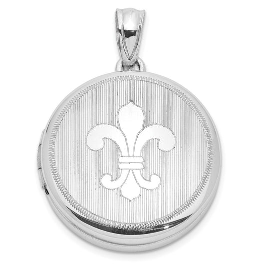 SSP Sterling Silver Rhodium-plated Fleur de Lis 20mm Round Locket