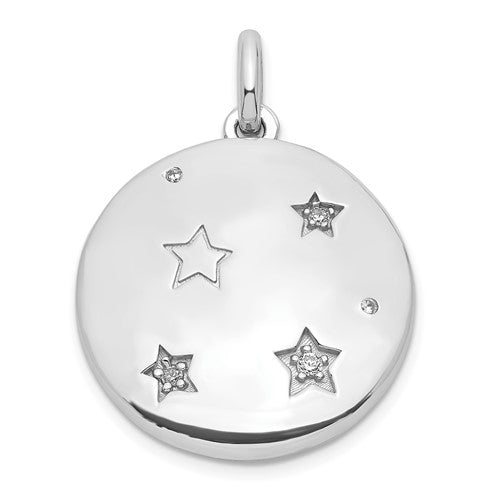 SSCZL Sterling Silver Rhodium-plated CZ Stars 20mm Swing Locket