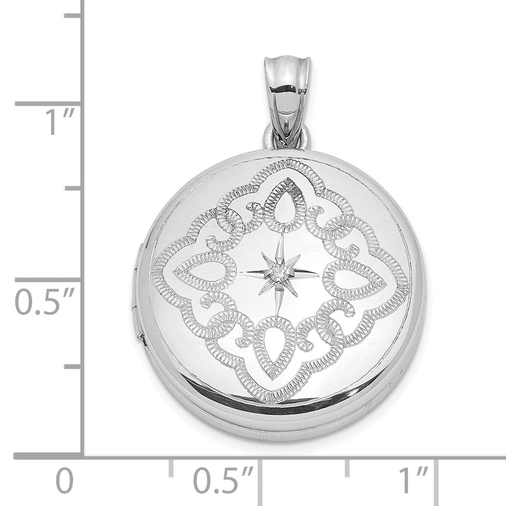 DSS Sterling Silver Rhodium-plated Lace Design Diamond 20mm Round Locket