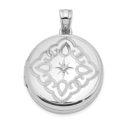 DSS Sterling Silver Rhodium-plated Lace Design Diamond 20mm Round Locket