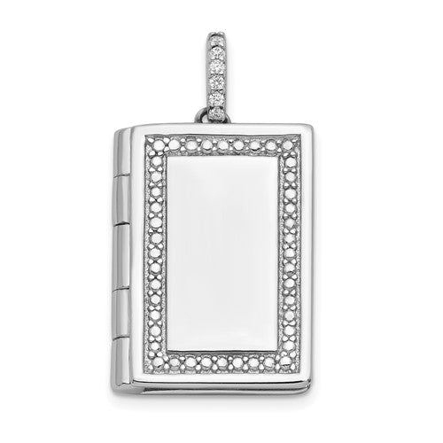 SSCZ Sterling Silver Rhodium-plated CZ 19mm Book Locket