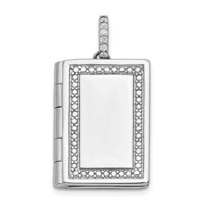 SSCZ Sterling Silver Rhodium-plated CZ 19mm Book Locket