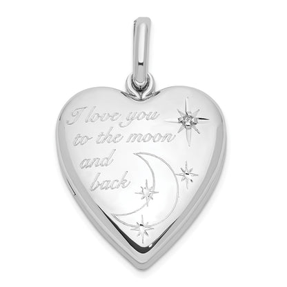SSP Sterling Silver Rhod-pltd 20mm Diamond LOVE TO MOON Swing Locket