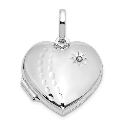 SSD Sterling Silver Rhod-pltd Polished and Textured Dia 18mm Heart Locket
