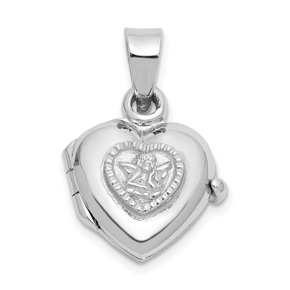 SSL Sterling Silver Rh-plated 11mm Guardian Angel Heart Locket Pendant