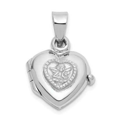 SSL Sterling Silver Rh-plated 11mm Guardian Angel Heart Locket Pendant
