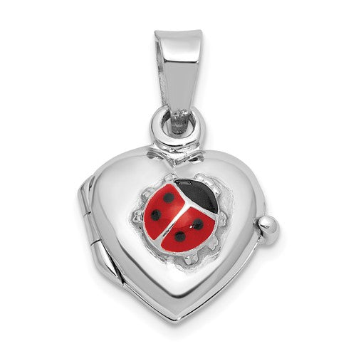 SSL Sterling Silver Rh-plated Enamel 11mm Ladybug Heart Locket Pendant